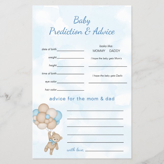 Teddy Bear Predictions and Advice Flygblad (Framsidan)