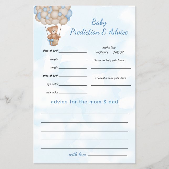 Teddy Bear Predictions and Advice Flygblad (Framsidan)
