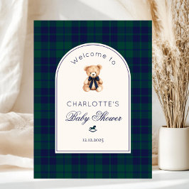 Teddy bear Preppy Plaid Baby Shower Welcome Poster