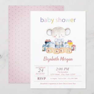 Teddy Bear Presents Dots Baby Shower Inbjudningar
