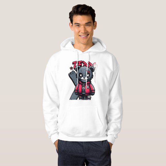Teddy bear print hoodie in graffiti style (Hel framsida)