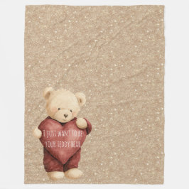 Teddy Bear Red Heart Gold Glitter Fleecefilt