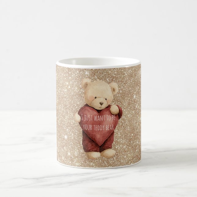 Teddy Bear Red Heart Gold Glitter Kaffemugg (Center)