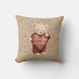 Teddy Bear Red Heart Gold Glitter Kudde