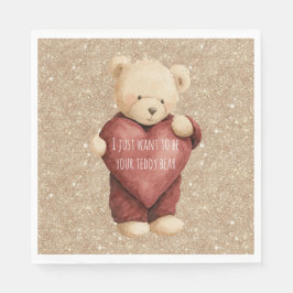 Teddy Bear Red Heart Gold Glitter Pappersservett