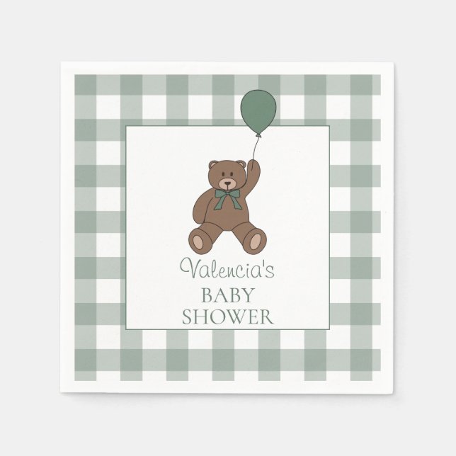Teddy Bear Sage Green Baby Shower Pappersservett (Framsidan)