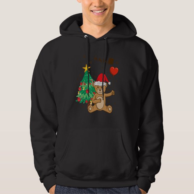 Teddy Bear Santa Hat Christmas Tree Pajama Cute X  Hoodie (Framsida)