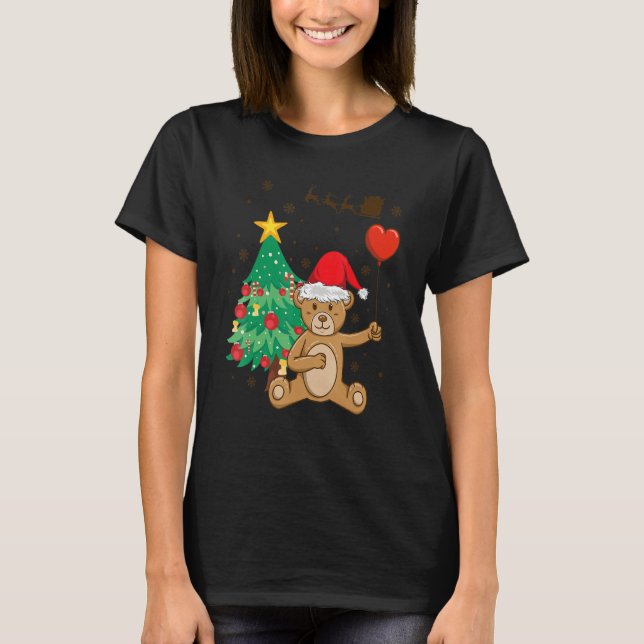 Teddy Bear Santa Hat Christmas Tree Pajama Cute X  T Shirt (Framsida)