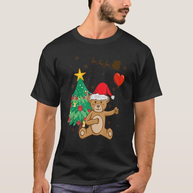 Teddy Bear Santa Hat Christmas Tree Pajama Cute X  T Shirt (Framsida)