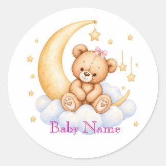 Teddy Bear Sitting Baby Shower Round Stickers Runt Klistermärke