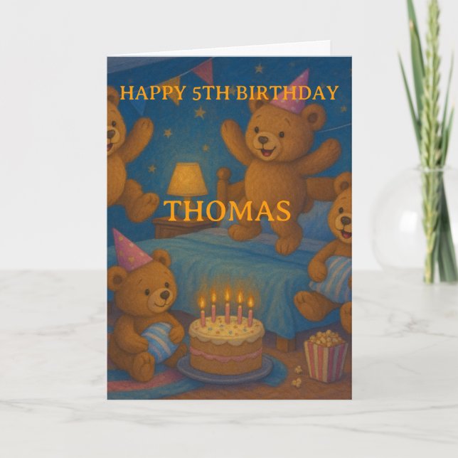 Teddy Bear Slumber Party Custom Birthday Card Kort (Framsida)