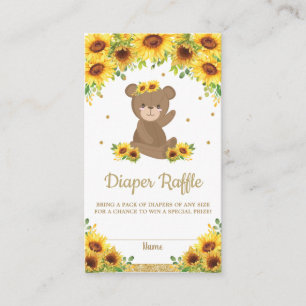 Teddy Bear Sunflower Baby Shower Blöja Lotteri Tilläggskort
