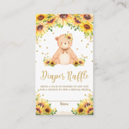 Teddy Bear Sunflower Baby Shower Blöja Lotteri  Tilläggskort