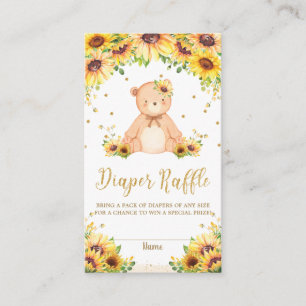 Teddy Bear Sunflower Baby Shower Blöja Lotteri Tilläggskort