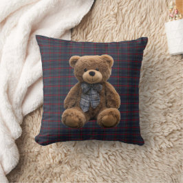 Teddy Bear Tartan Monogram Birth Stats Newborn Boy Kudde