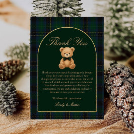 Teddy Bear Tartan Plaid Baby Shower Thank You Card Tack Kort