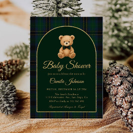 Teddy Bear Tartan Preppy Baby Shower Invitation Inbjudningar