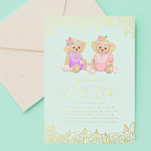 Teddy Bear Tea Party Mint Guld Baby Shower Folie I