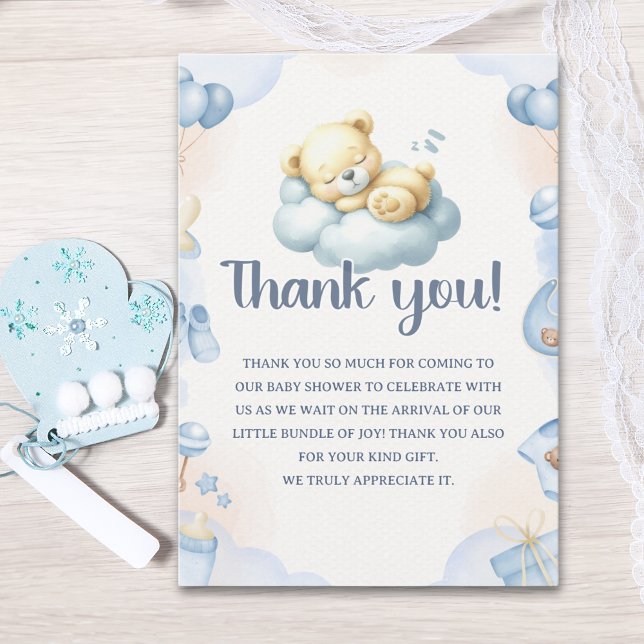 Teddy Bear Theme Baby shower boy Tack Kort (Skapare uppladdad)