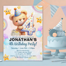 Teddy Bear Theme Birthday 4th for boy's Inbjudningar