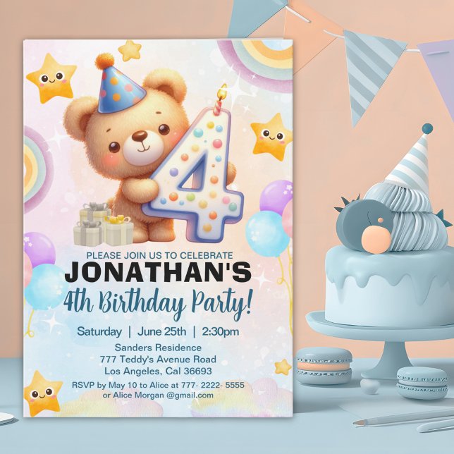 Teddy Bear Theme Birthday 4th for boy's Inbjudningar (Skapare uppladdad)