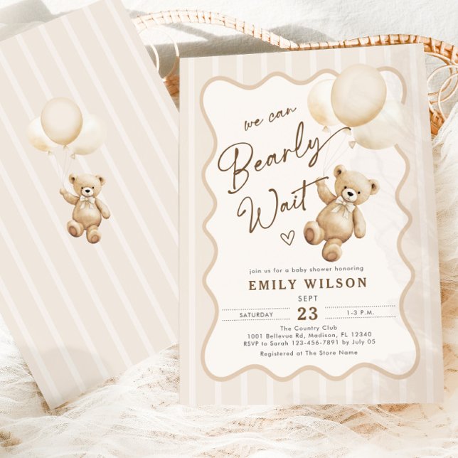 Teddy Bear Theme We Can Bearly Wait Baby Shower Inbjudningar (Skapare uppladdad)