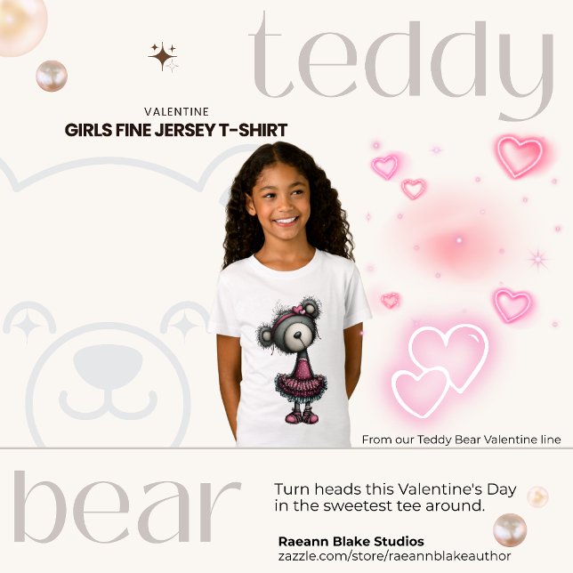 Teddy Bear Valentine Girls Fine Jersey T-Shirt (Skapare uppladdad)