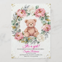 Teddy Bear Watercolor  Baby Shower Invitation Inbjudningar
