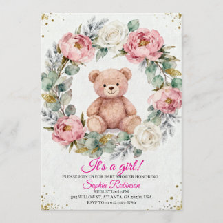 Teddy Bear Watercolor  Baby Shower Invitation Inbjudningar