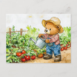 Teddy Bear Watering Tomato Plants Vykort