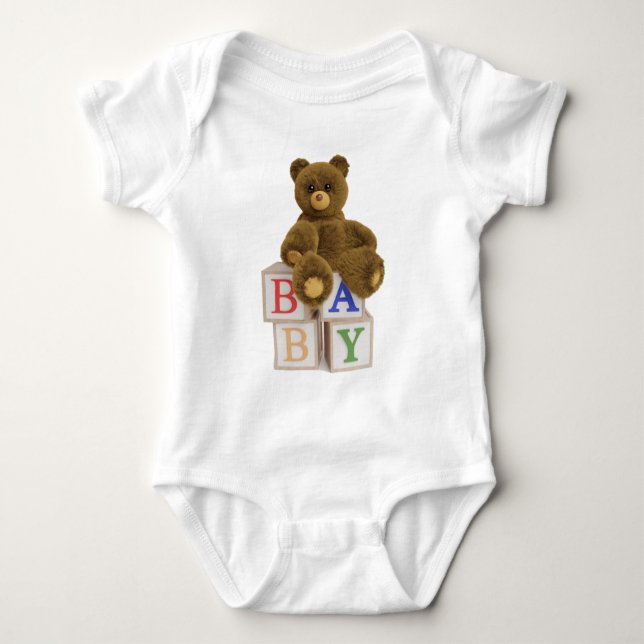 Teddy Bear with Blocks Baby Shower T Shirt (Framsida)