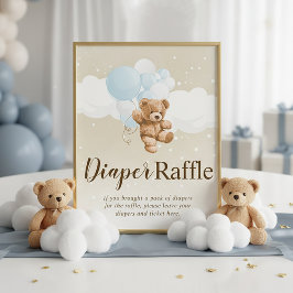 Teddy Bear with Blue Balloons Diaper Raffle Sign Fototryck