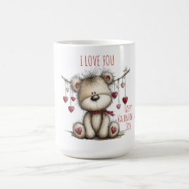 Teddy Bear with Heart Scarf and Hanging Hearts Kaffemugg