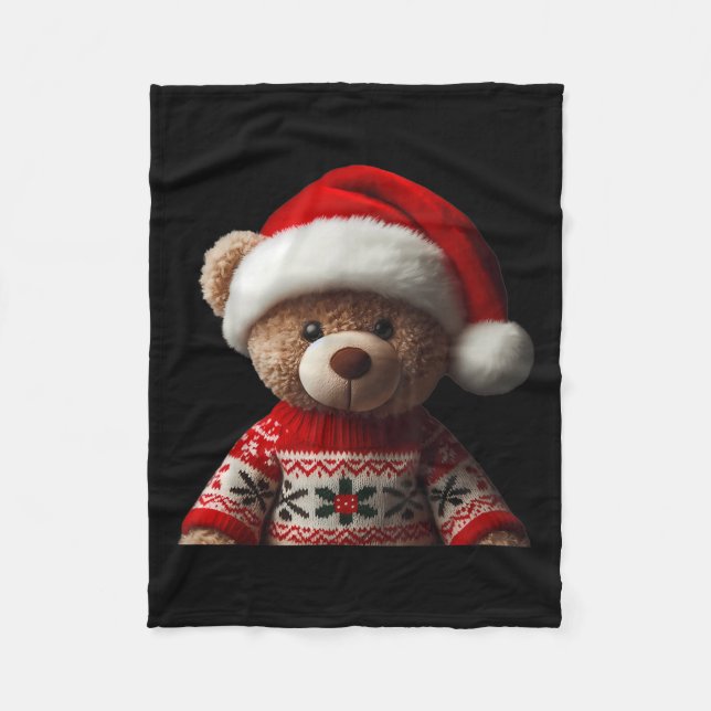 Teddy Bear With Santa Hat Christmas Xmas Lover Kid Fleecefilt (Framsidan)