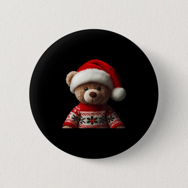 Teddy Bear With Santa Hat Christmas Xmas Lover Kid Knapp (Framsida)