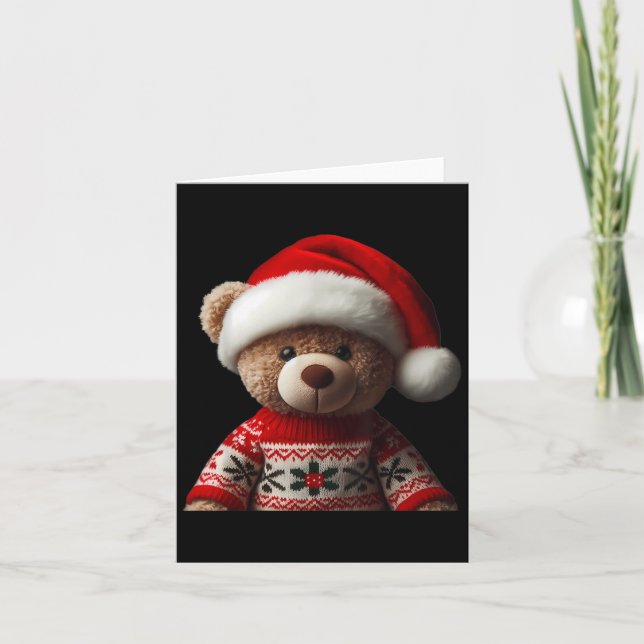 Teddy Bear With Santa Hat Christmas Xmas Lover Kid Kort (Framsida)