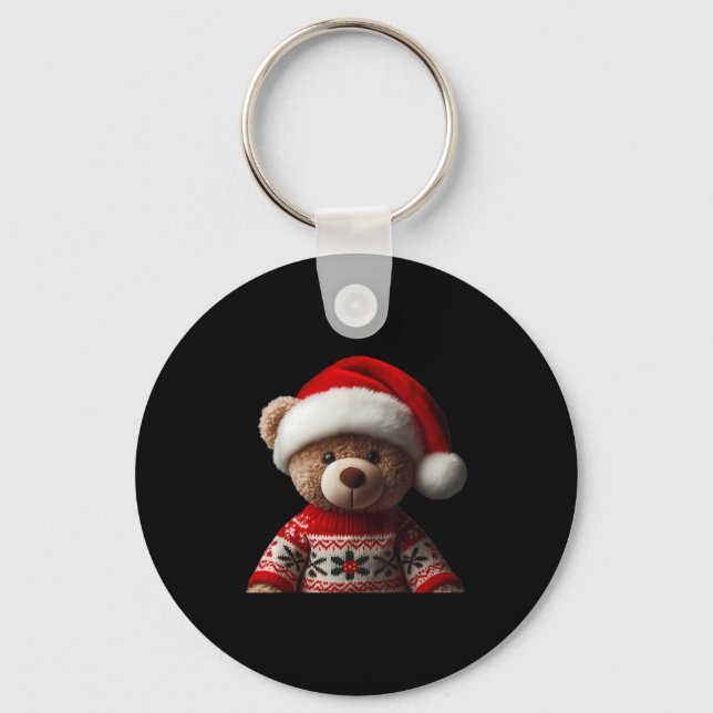 Teddy Bear With Santa Hat Christmas Xmas Lover Kid Nyckelring (Framsida)
