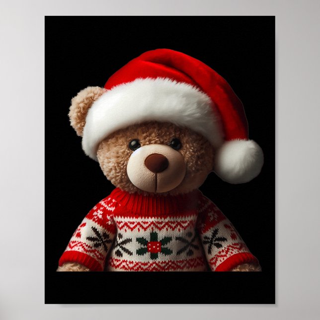 Teddy Bear With Santa Hat Christmas Xmas Lover Kid Poster (Framsidan)