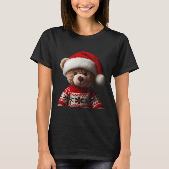 Teddy Bear With Santa Hat Christmas Xmas Lover Kid T Shirt (Framsida)