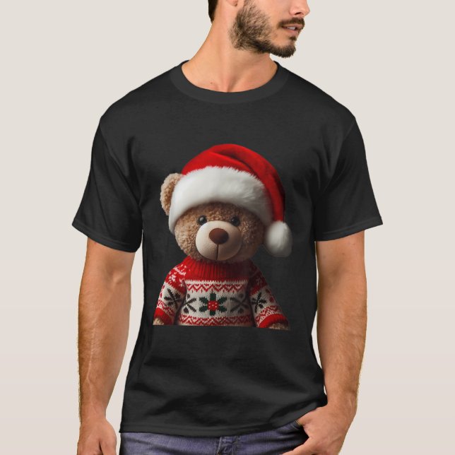 Teddy Bear With Santa Hat Christmas Xmas Lover Kid T Shirt (Framsida)