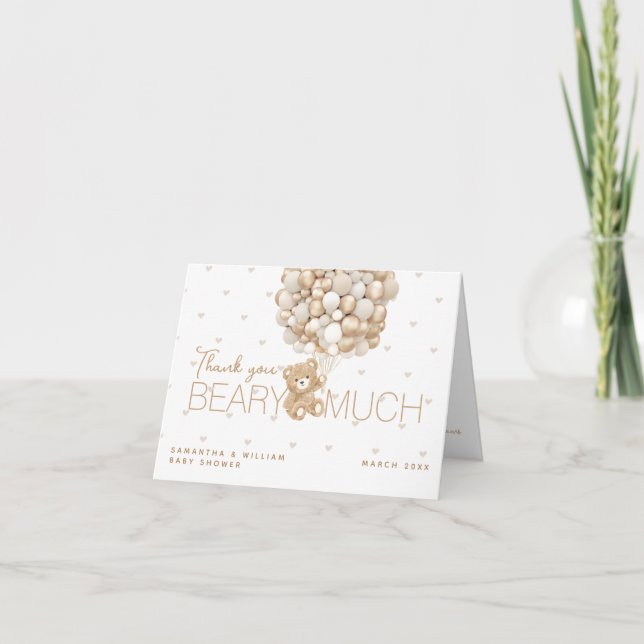 Teddy BearHeart och Balloon Baby Shower Tack Kort (Framsida)