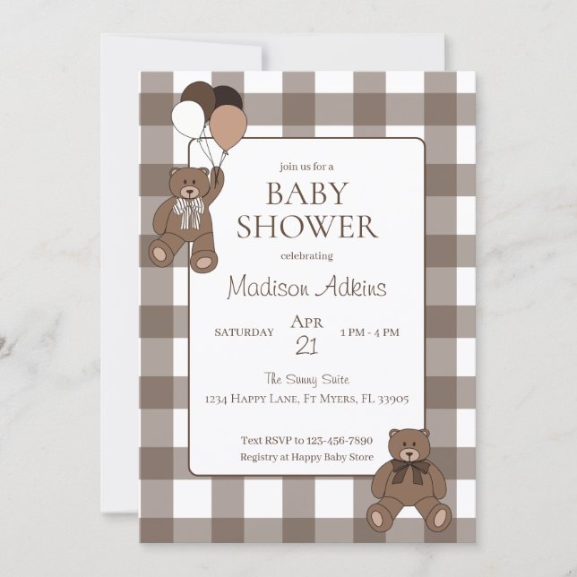Teddy Bears Baby Boy Brown Baby Shower Inbjudningar (Framsida)