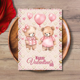 Teddy Bears Balloons Happy Valentines Day Julkort