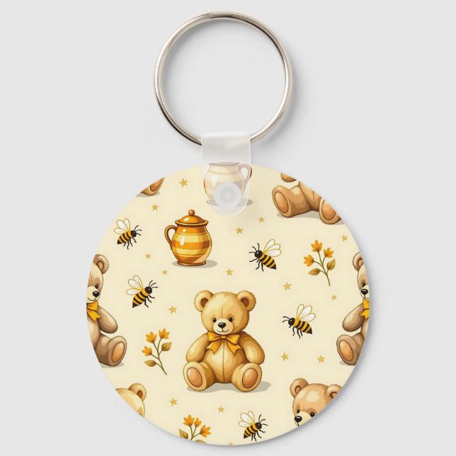 Teddy Bears Honey Bees Nursery Pattern Nyckelring (Framsida)