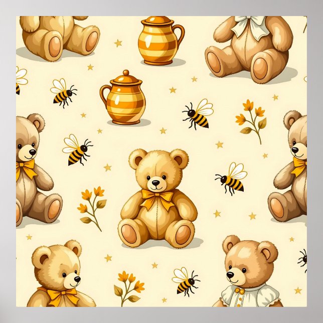 Teddy Bears Honey Bees Nursery Pattern Poster (Framsidan)