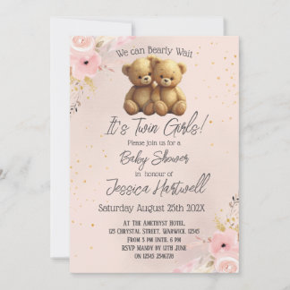 Teddy Bears Twin Girls Baby Shower Invitation Inbjudningar