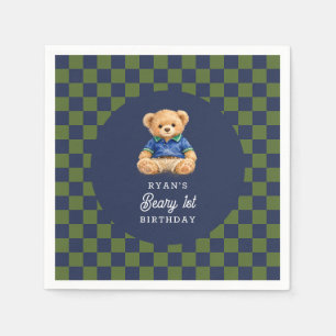 Teddy Beary 1-årsdag Schackrutigt Pappersservett