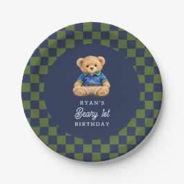 Teddy Beary 1st Birthday Checkboard Retro