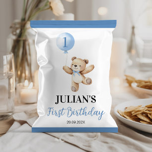Teddy Blue Balloon Beary Birthday Chip Bag Wrapper Reklamblad