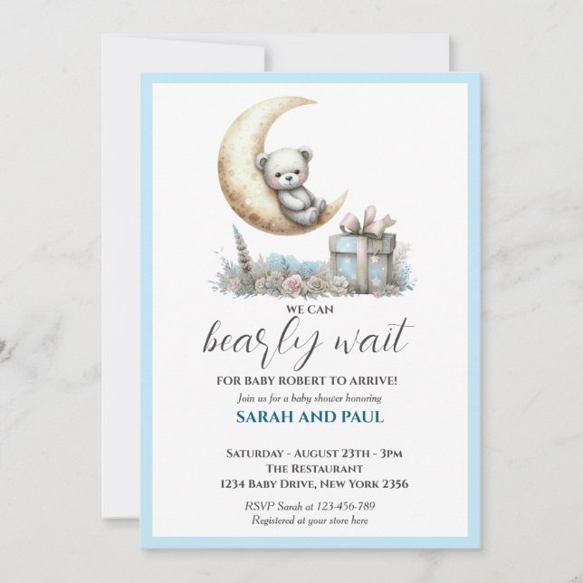 Teddy Blue Bear Vi kan vänta Inbjudningar (Framsida)